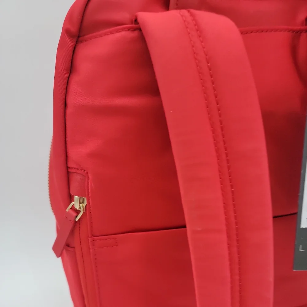 Tumi Red Backpack with Gold Hardware